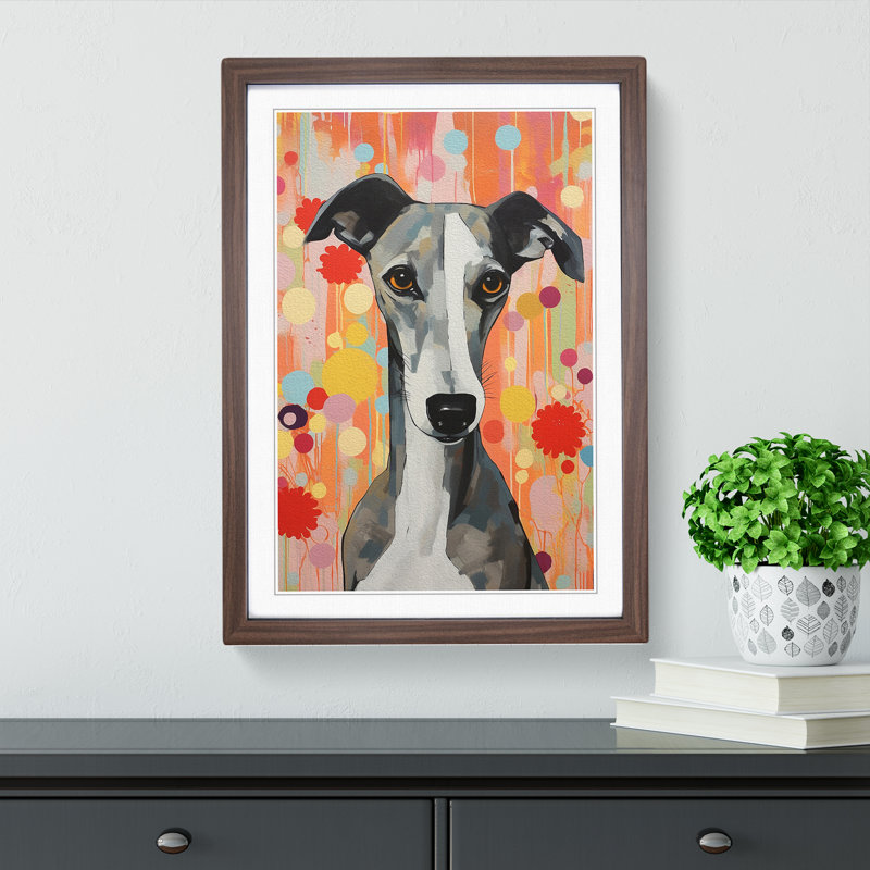 Whippet Colour Field No.2 - Framed Print, 46cm H x 34cm W x 2cm D, Walnut 