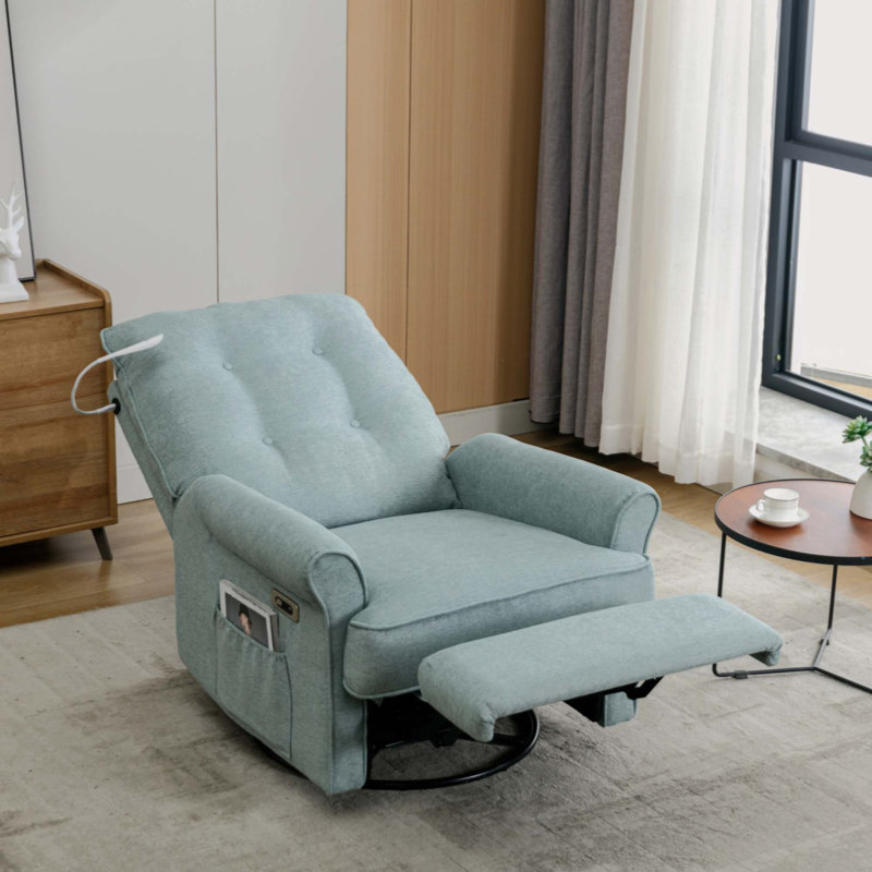Brayner Upholstered Swivel Power Recliner, Green Linen Blend