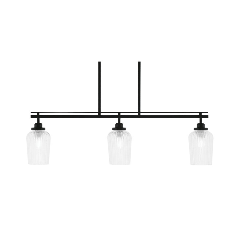Odyssey 3 Light Island Light With 5", Clear Textured, Matte Black