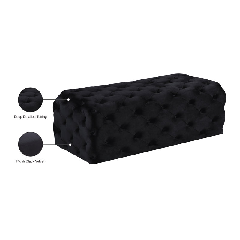 Paz Velvet Ottoman, Black Velvet