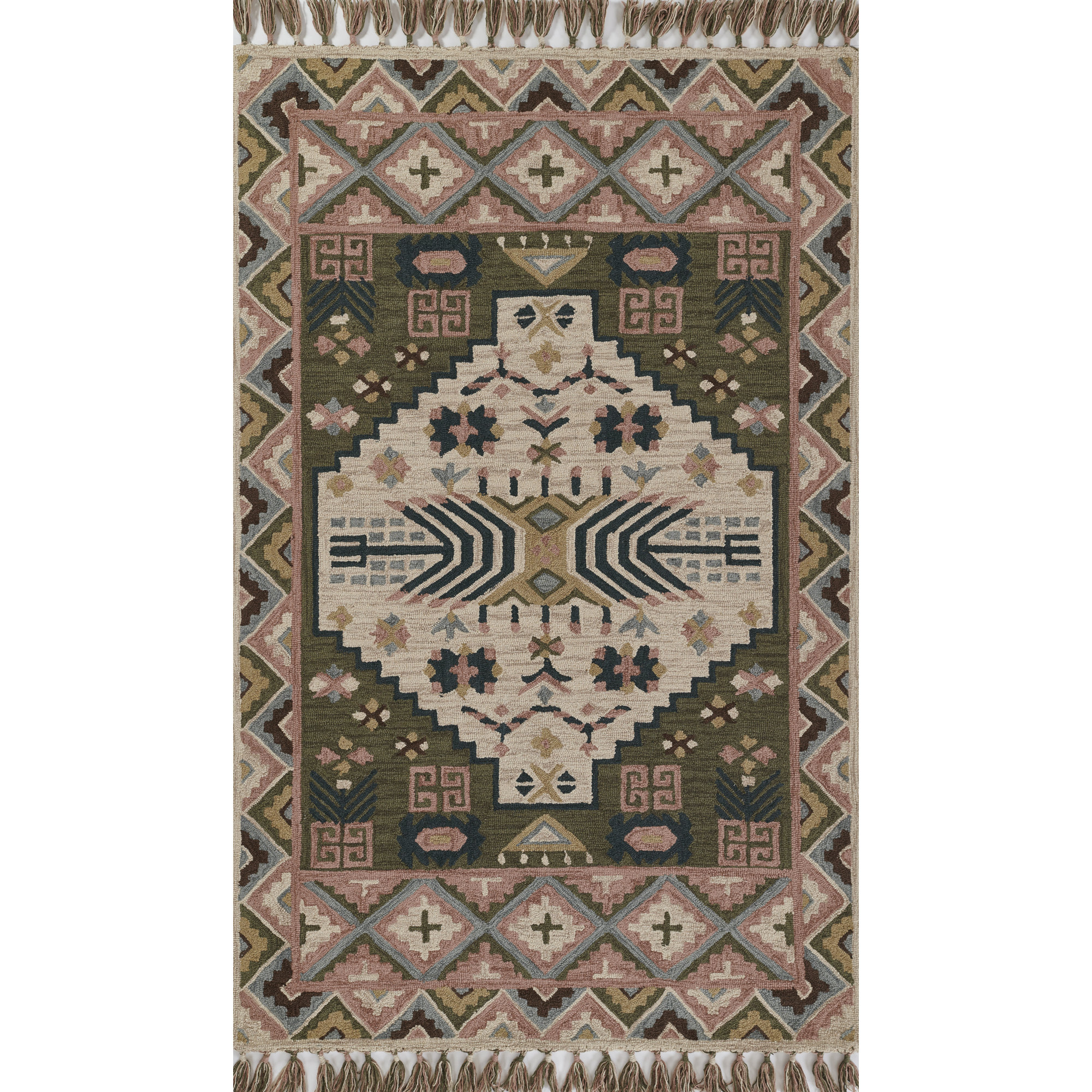 Anine Handmade Wool Brown/Green/Tan Rug, Rectangle 7'6" x 9'6"