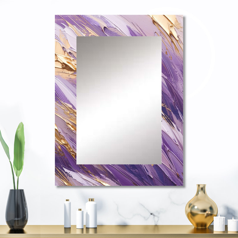 Purple and Gold Dynamic Abstractions II - Abstract Decorative Mirror On Metal, 32 po x 24 po