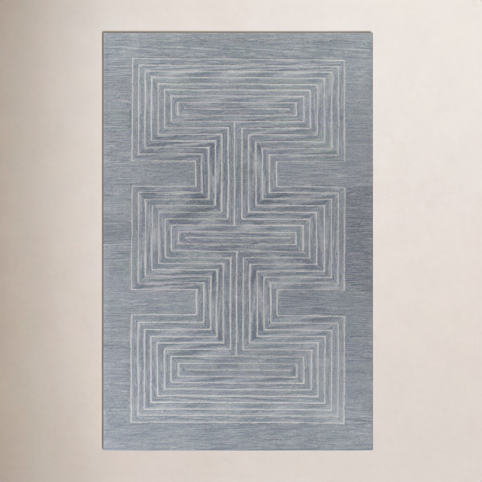 Orlie Copper Hand-Tufted Geometric Wool Rug, Blue, Rectangle 3'6" x 5'6"