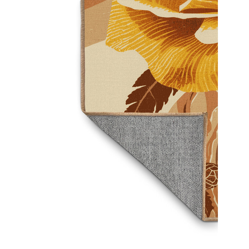 Machine Washable Ortencia Rose Eclectic Floral Rug in Brown – LightBrown Binding, 7' Round