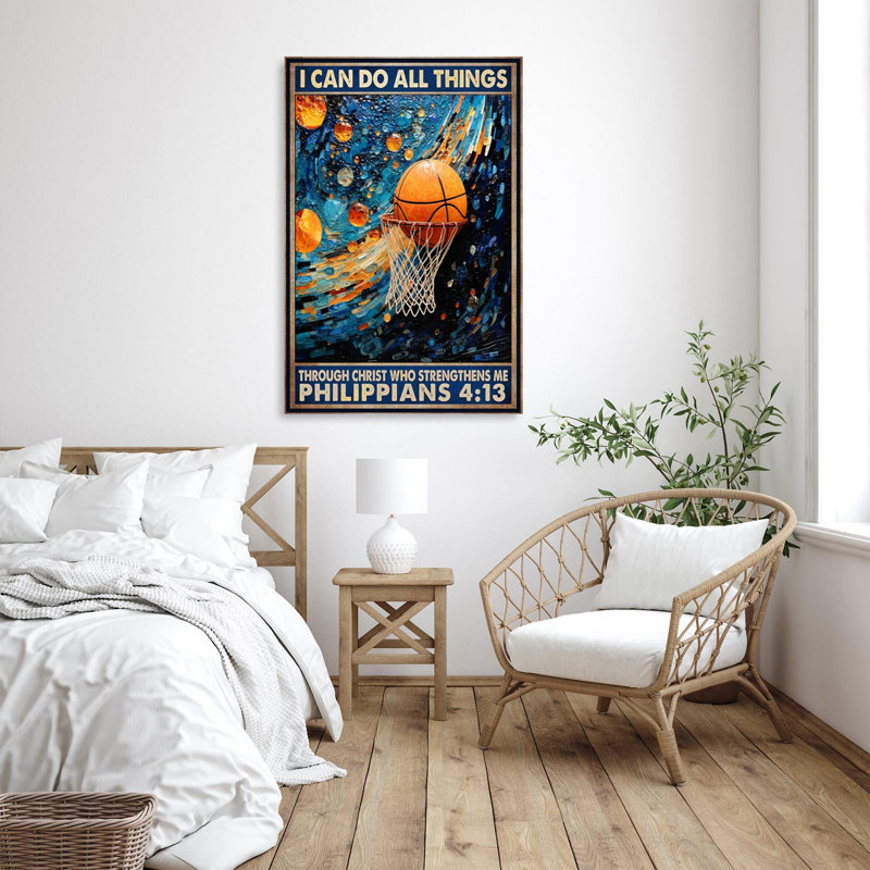 «Basketball I Can Do All Things» - 1 pièce rectangulaire «Basketball I Can Do All Things» - 1 pièce, reproduction d'art graphique sur toile tendue