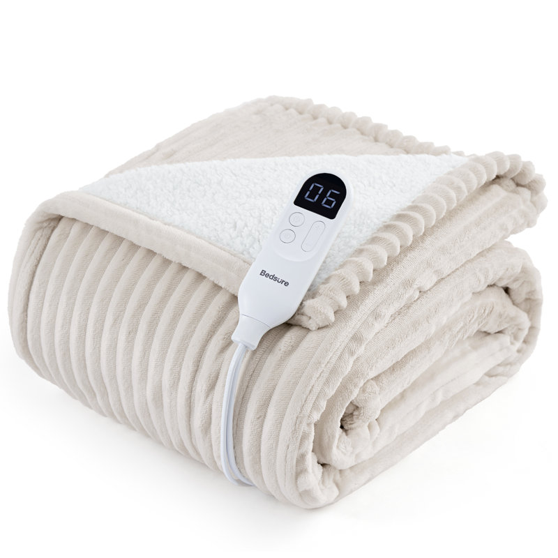 Couverture électrique, flanelle à nervures douces, chauffage avec 4 réglages de temps, 6 niveaux de chaleur, arrêt automatique avec minuterie de 3 heures, GentleSoft ™