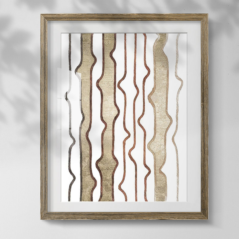 Jagged Flow III, Papier avec cadre noyer, Blanc
