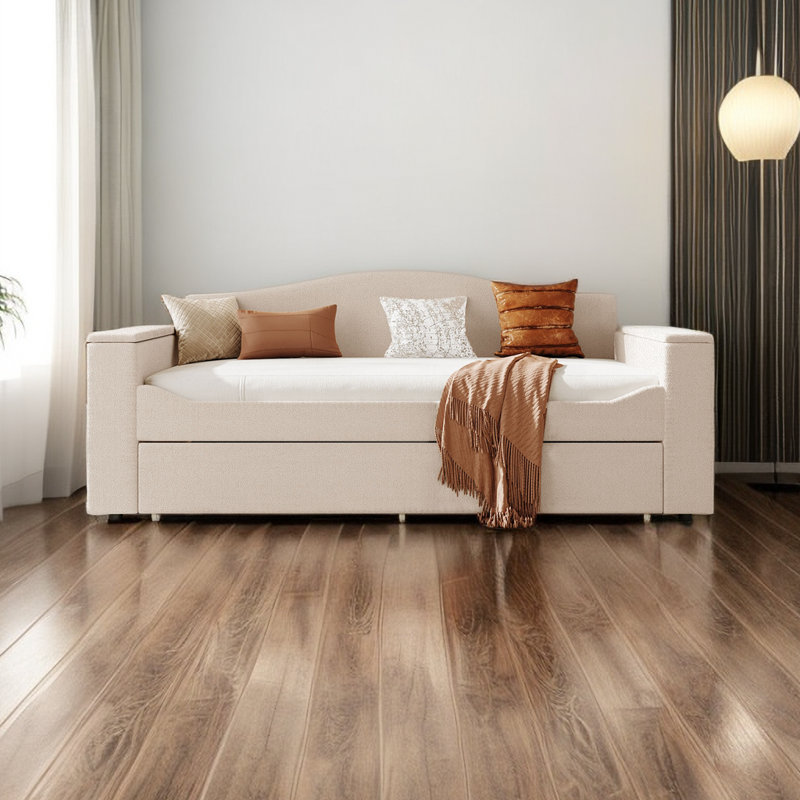 Lit de jour rembourré Marshaya, Beige
