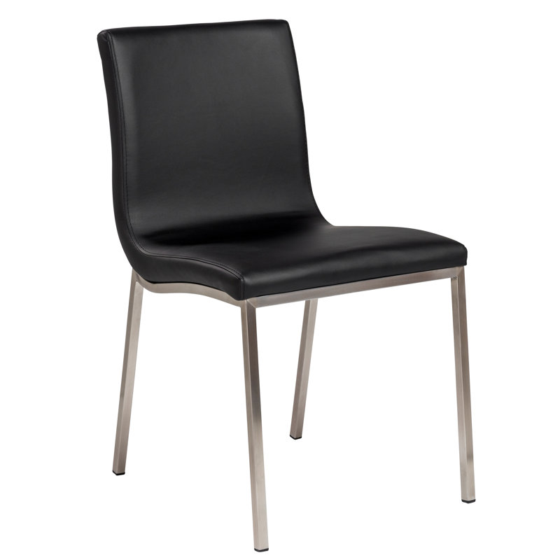 Chaise parsons rembourrée Folkston, Similicuir blanc, Argent