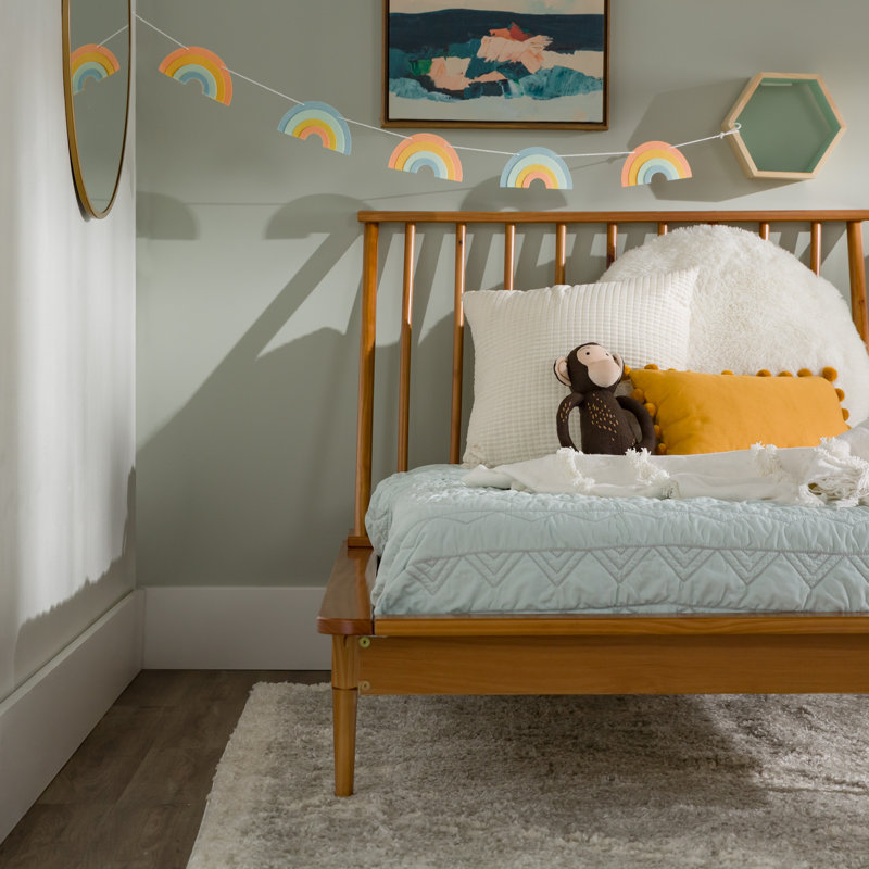 Henline Solid Wood Platform Spindle Bed, Caramel, Twin