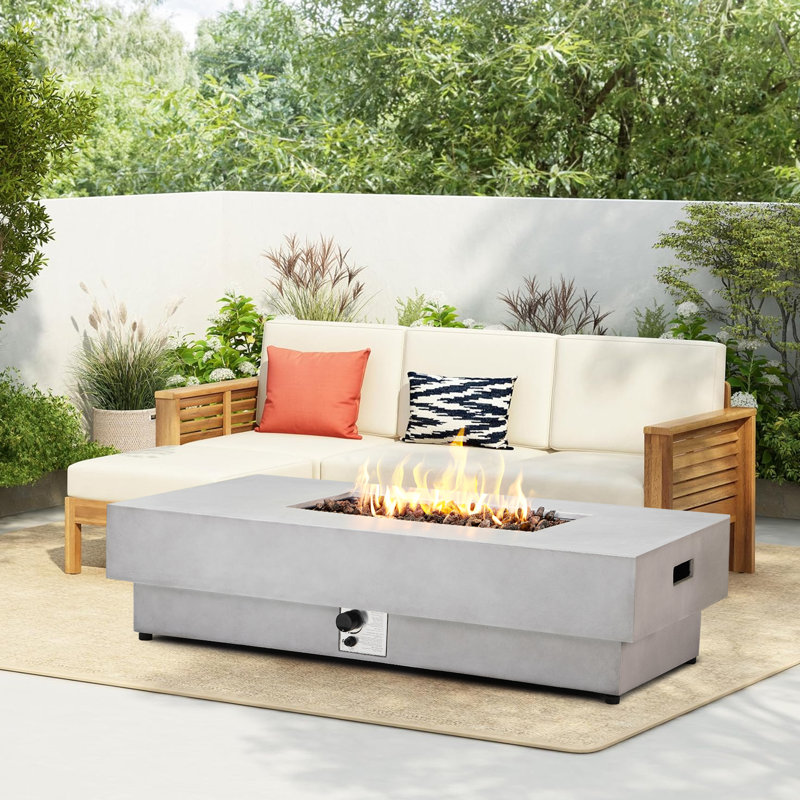 Foyer de table rectangulaire au propane 60 "avec pierres de lave - foyer extérieur au gaz 50 000 BTU pour patio ou terrasse