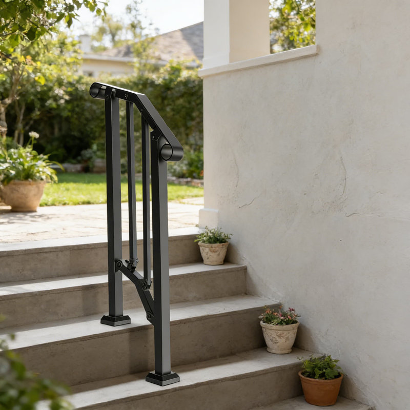 Outdoor Stair Handrail Kit For 1-2 Steps, Heavy-Duty Transitional Steel Railing With Installation Hardware, Safety Rail For Concrete Steps, Porch, Deck, And Senior Accessibility