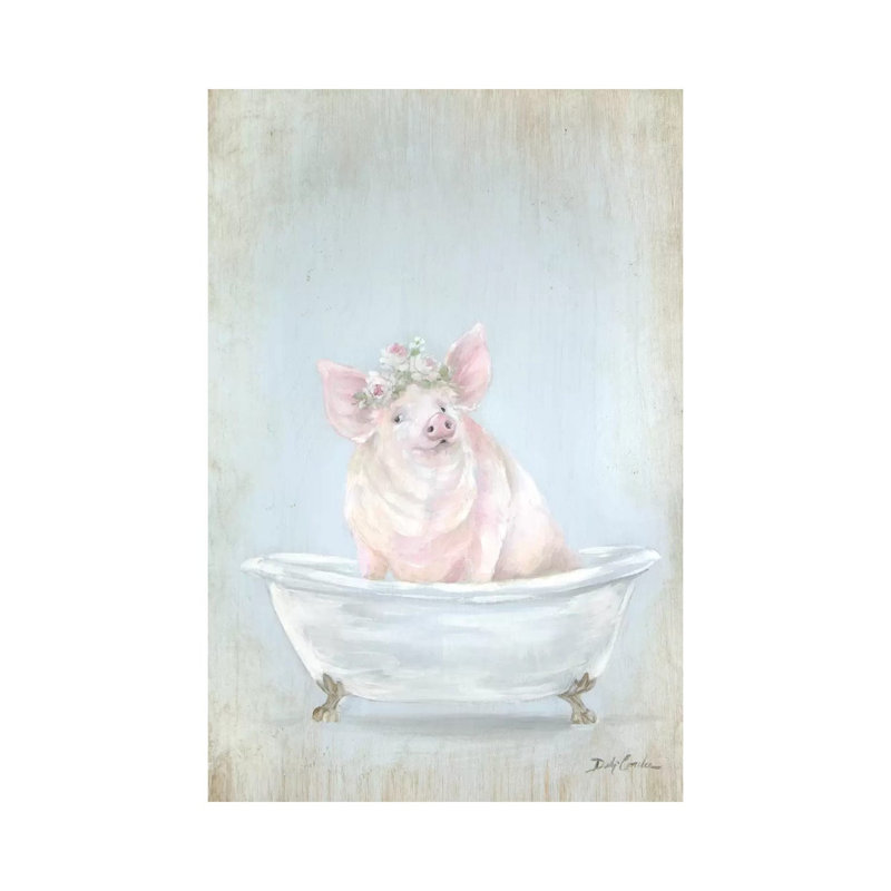 Pig In A Tub by Debi Coules - Wrapped Canvas Painting, 20.32 cm H x 30.48 cm W