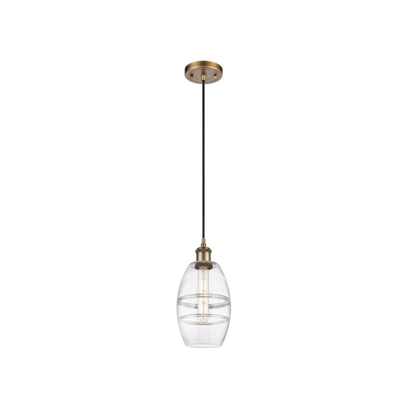 Luminaire suspendu 1 lumière Absalat, H 8,13 po x l 5,88 po x P 5,88 po, Transparent, Laiton brossé