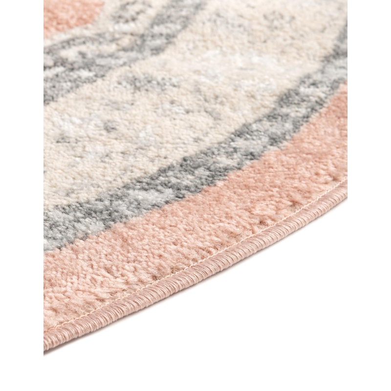 Tapis oriental rose / gris / ivoire Saira, Rond 7 pi 10 po