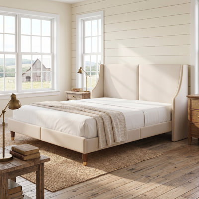 Melaya Wingback Upholstered Platform Bed Frame
