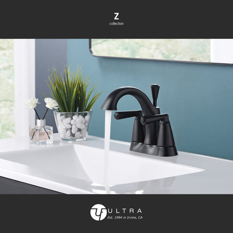 Robinet de lavabo de salle de bain central à 4 poignées avec ensemble de bonde Z Collection - Noir mat, Noir mat