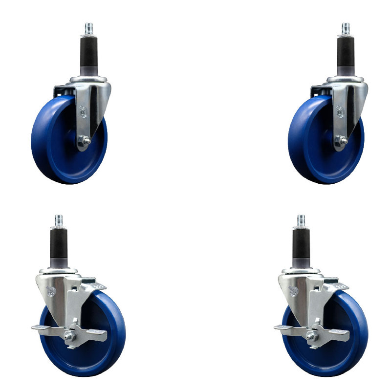 Ensemble de roulettes extensibles pivotantes en poly en polyuréthane solide de 5 pouces de 1-1 / 8 pouces 2 freins SCC
