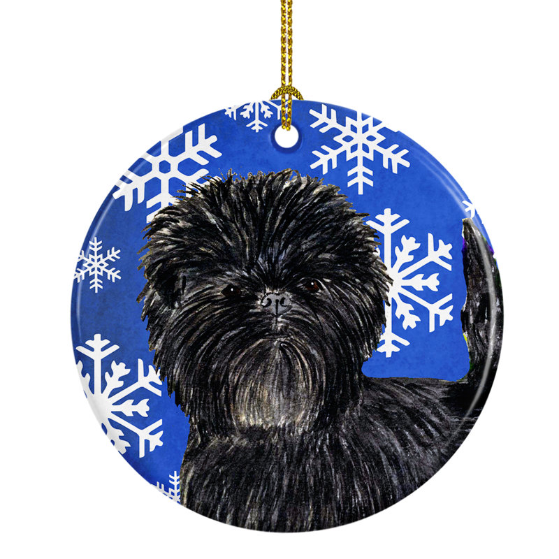 Ornement figurine suspendu en céramique de noël hiver affenpinscher