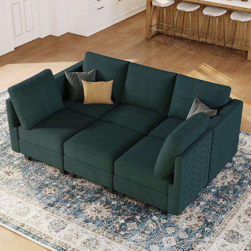 Ozeal 83.4'' Wide Corduroy Modular Storage Sectional Sleeper Sofa, Beige Corduroy