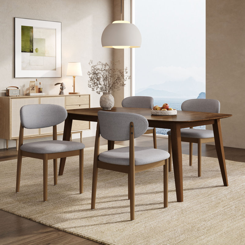 Nero Modern Solid Wood Side Chairs With Curved Backrest And Upholstered Seat, Gray, Walnut
