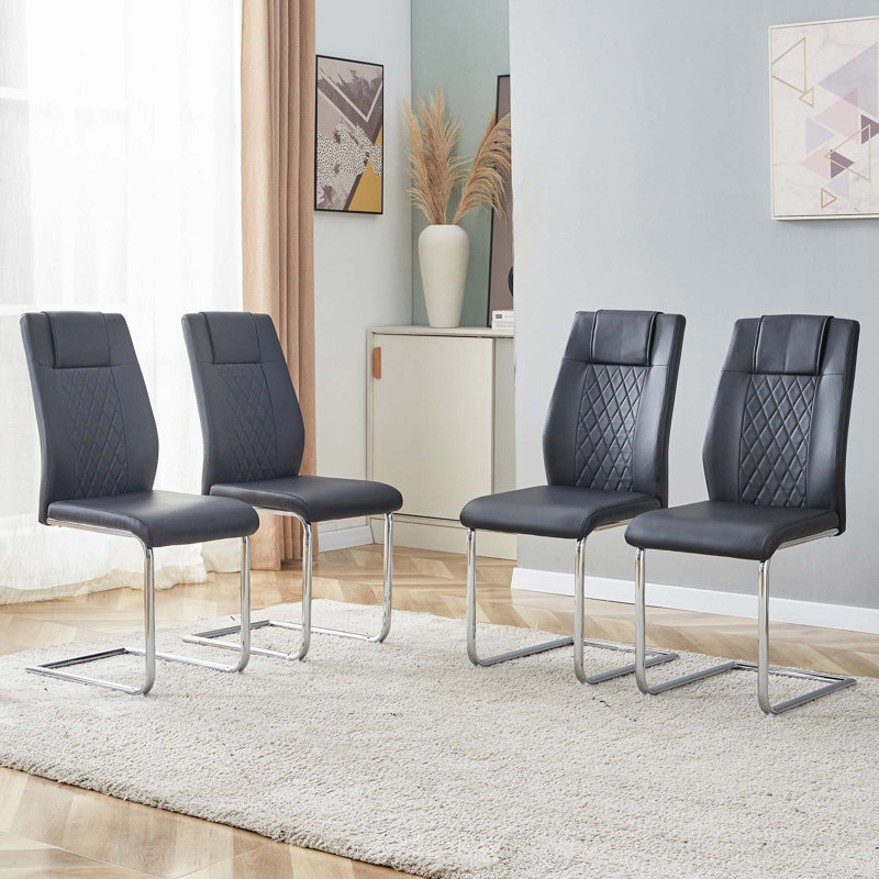 Chaises de salle à manger en similicuir, chaises d'appoint, 8, Noir, noir, noir, noir, Argent argent