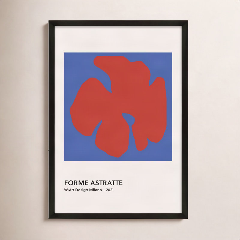 Despina Forme Astratte Blue & Red Print by Romina Gadler, Black Framed Paper, 30" H x 21" W x 1.25" D