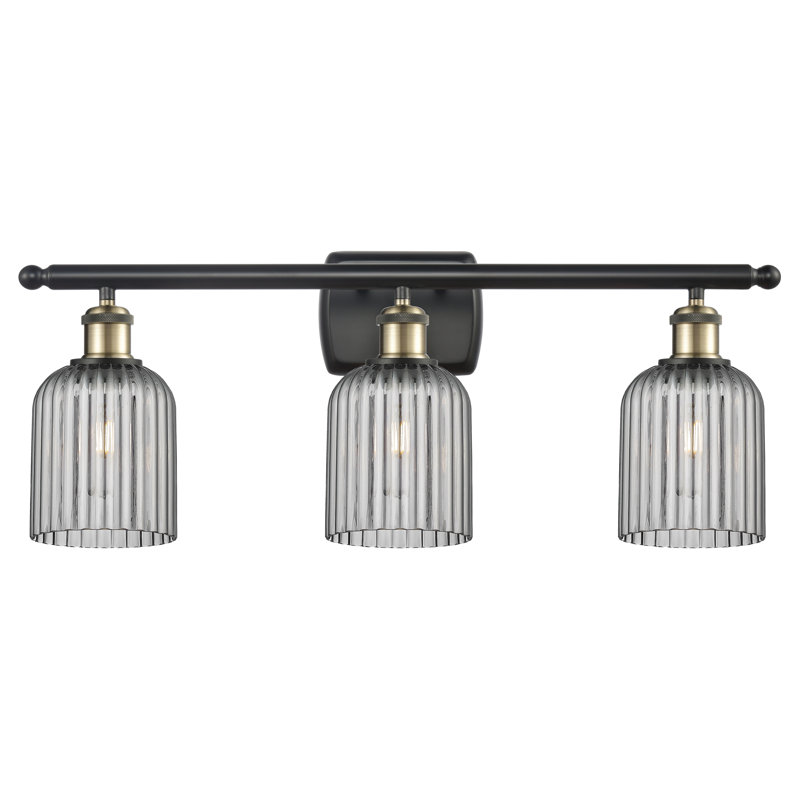 Brion Addeline 3 Light 25" Bath Vanity  Shade, Black Antique Brass, Light Smoke
