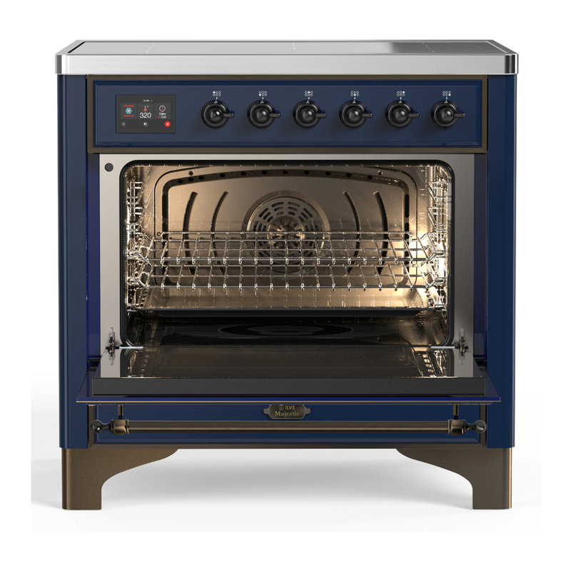 Cuisinière à induction 36 pouces avec 6 éléments à induction en bleu minuit Majestic III Series (garniture brunie), Bleu nuit