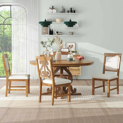5-Piece Retro Functional Dining Set,1 Extendable Table With A 16-Inch Leaf And 4 Upholstered Chairs For Dining Room And Kitchen -  Lark Manor™, D58E6FAFF73F4F97BC5123517FA638CC
