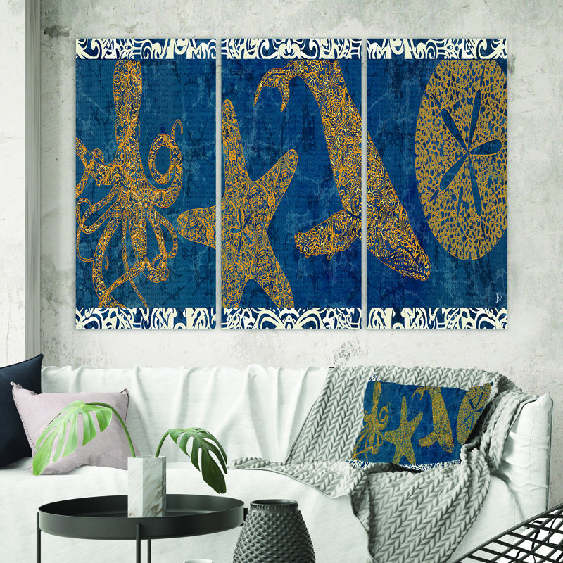 Impression sur toile de qualité supérieure «Coastal Sea Life Seastar and Octopus», H 28 po x l 36 po x P 1 po