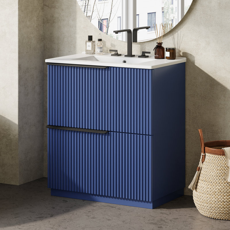 Meuble-lavabo bleu 30 po avec lavabo en céramique, Bleu