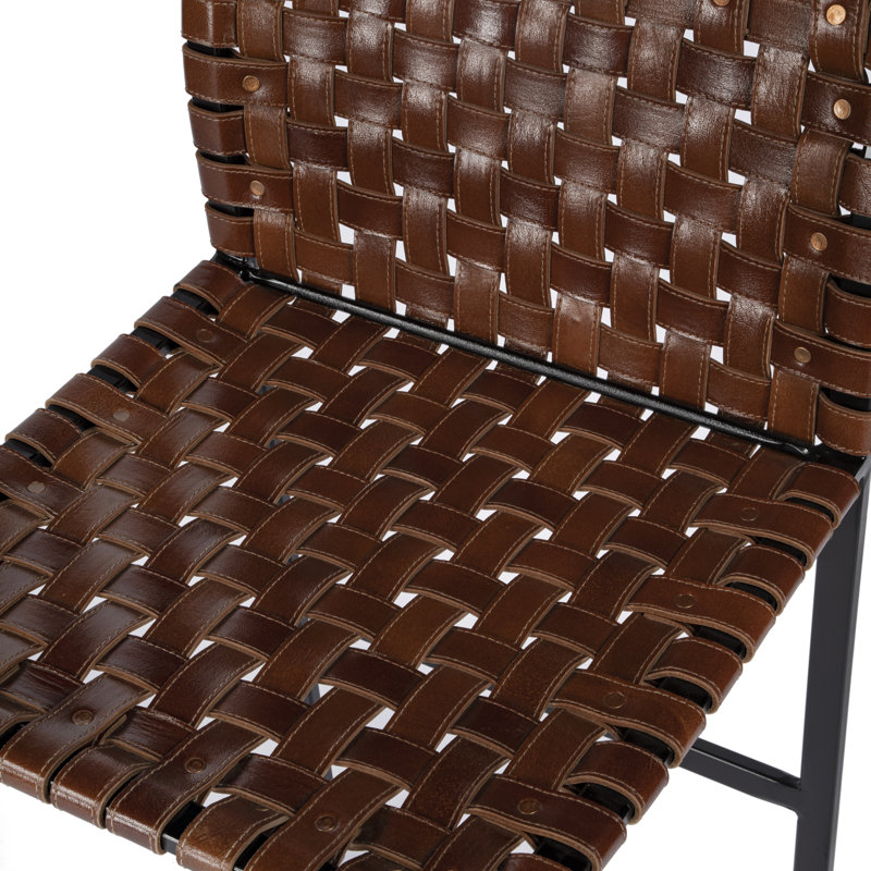 Butler Urban Brown Woven Leather Bar Stool, Counter Stool (25" Seat Height), Dark Brown/Black
