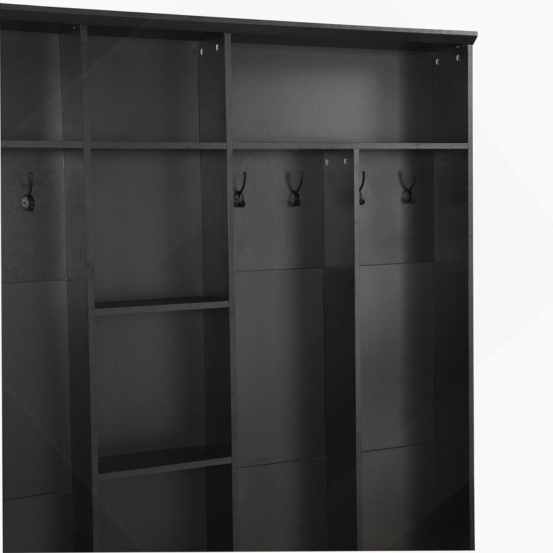 Arbre d'entrée large avec banc de rangement, armoire à chaussures minimaliste avec rangement cubique et tablettes, portemanteau multifonctionnel avec 8 crochets pour les entrées, vestibule, noir (ANCIEN SKU: N721S000021B)