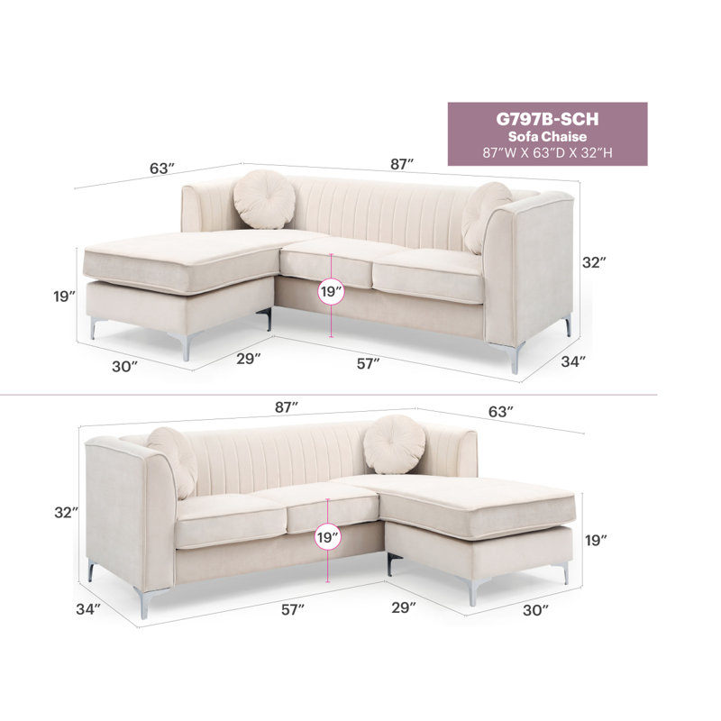 Canapé 3 pièces Modern Canapé Glory Furniture Delray, Ivoire ivoire