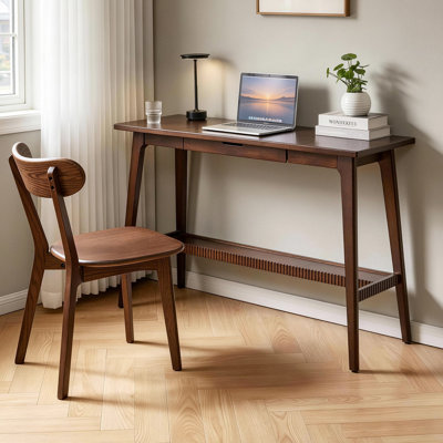 Bureau d'étude polyvalent pour étudiant, 100 % bois massif, table d'ordinateur longue avec tiroir et tablette de rangement