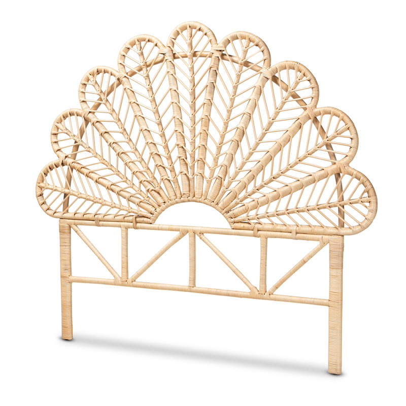 Natural Brown Rattan Queen Size Peacock Design Headboard
