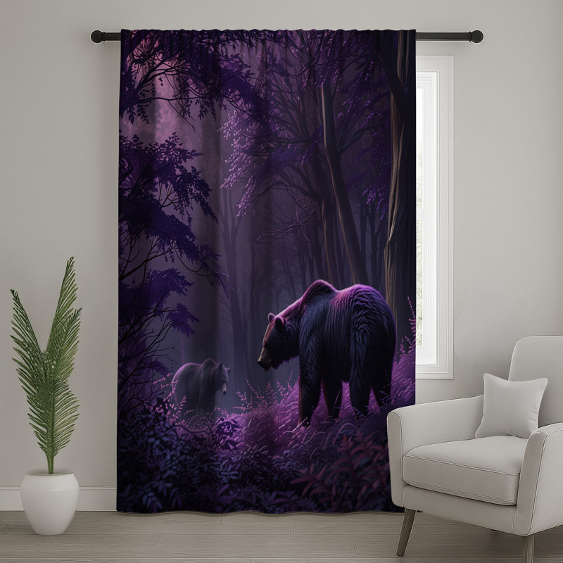 Rideaux Bears In Purple Forest, 50 po x 80 po - 1 panneau, Blockout