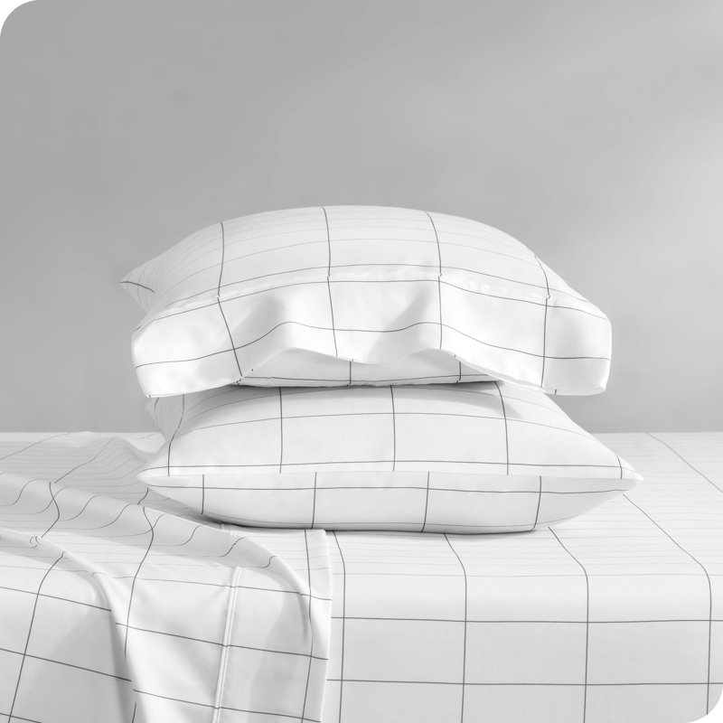 Queen White and Grey Grid Pattern Ultra-Soft Microfiber Sheet Set