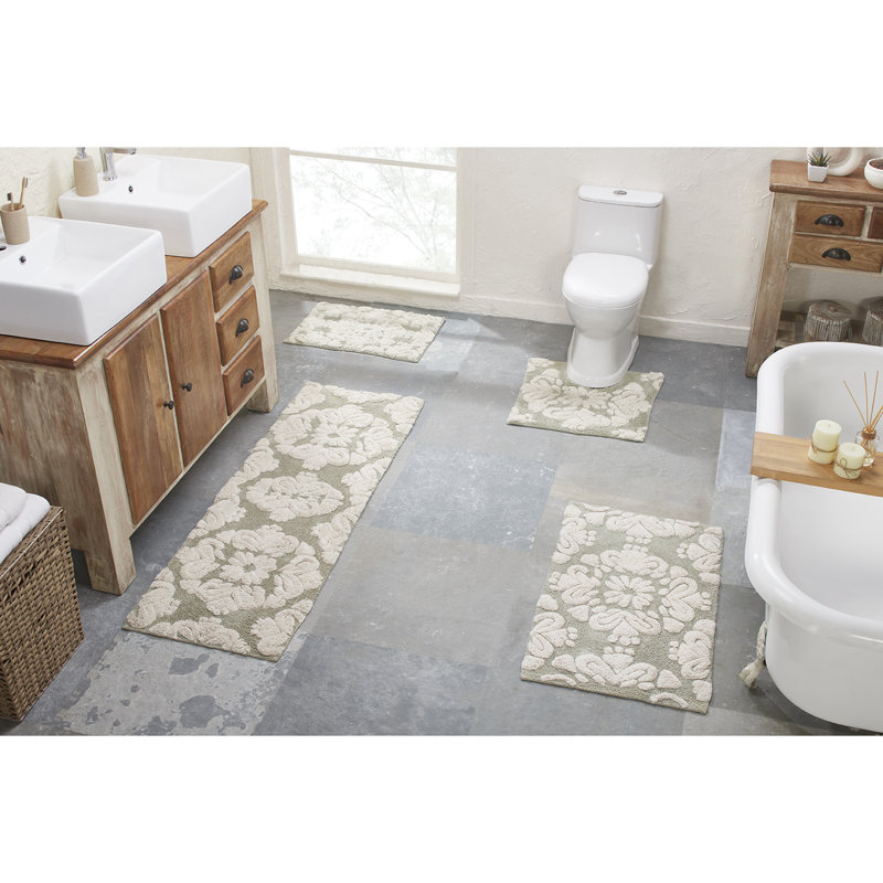 Ensemble de tapis pour salle de bain 100% coton 1885 GSM Chemash Premium, certifié OEKO-TEX®, envers en latex antidérapant, tapis de bain touffetés moelleux et tapis de contour pour douche, baignoire, meuble-lavabo, lavabo et toilette, super absorbant, machine Lavable, sauge