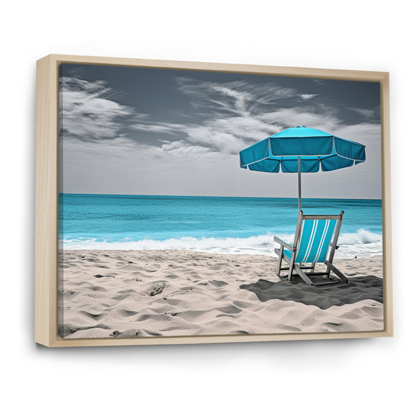«Alyca Beach Ocean Turquoise Seaside Serenity», reproduction sur toile, Cadre naturel flottant, H 24 po x l 32 po x P 1 po