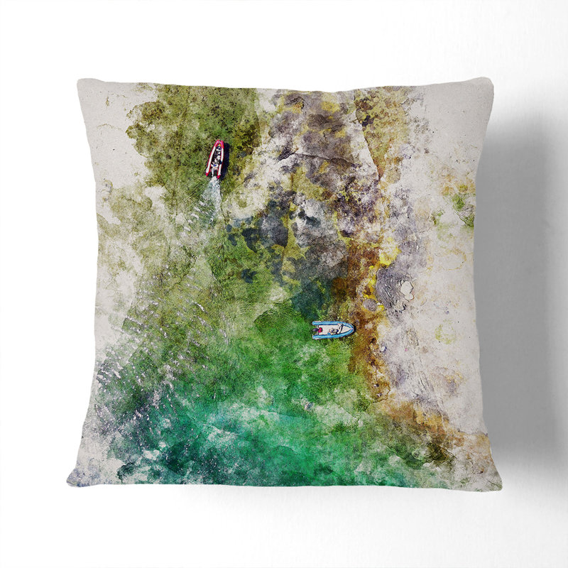 Boats In Catalunya Spain Watercolour Square Throw Cushion, Stone, 55cm H x 55cm W x 20cm D