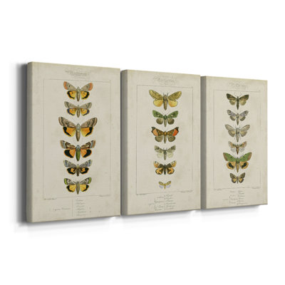 «Mauve Butterflies I - Toile tendue avec châssis sur mesure - 3 pièces