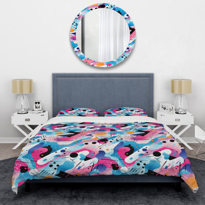 Pink And Blue Designer Waves Abstract Duvet Cover