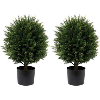 Arbuste artificiel en forme de cèdre artificiel avec deux arbustes artificiels de 22 po résistants aux rayons UV pour le porche de la maison Jardin intérieur intérieur extérieur