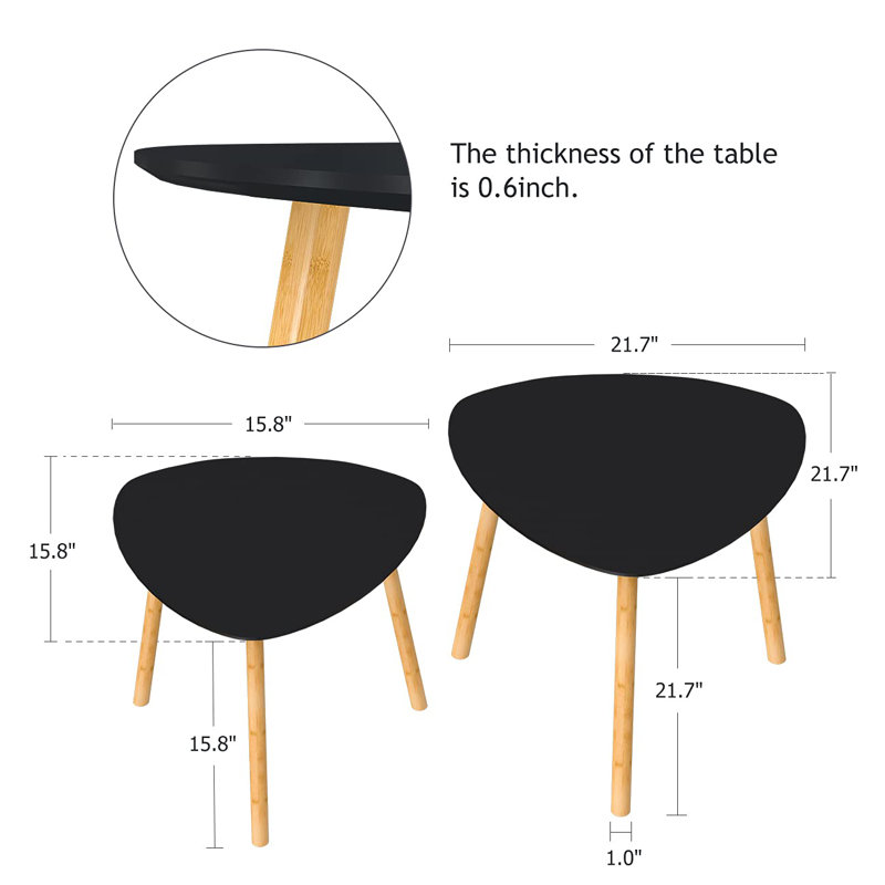 Demarion Solid Wood Tray Top Nesting Tables, Black