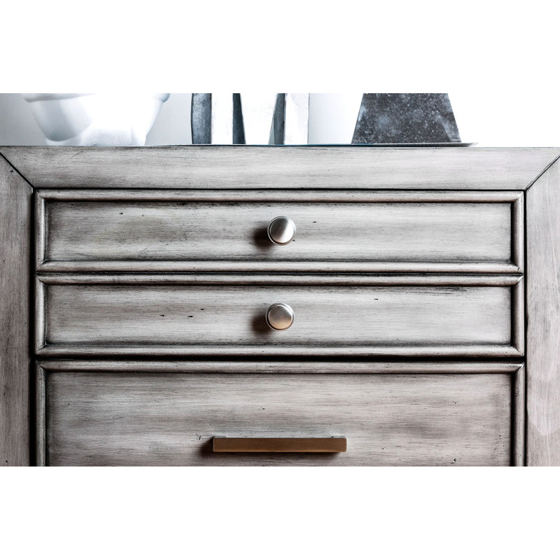 Table de chevet contemporaine en bois massif gris avec tiroir caché et conception double, poignées argentées élégantes, l 23,5 po x P 16 po H 24 po, 1 poignée de table ronde en nickel,
