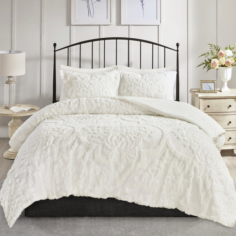 Literie 3 pièces très grand / très grand en chenille de coton, rembourrage 100% , Édredon très grand + 2 taies décoratives