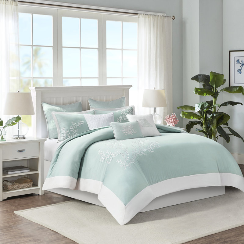 Très grand / très grand lit - 100% coton, broderie corail et bordure découpée avec et