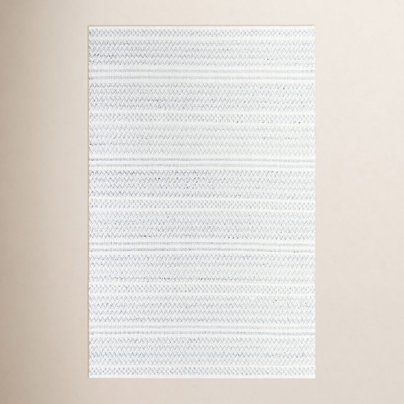Lavande Striped Wool Area Rug in Ivory/Gray, Rectangle 5' x 7'6"